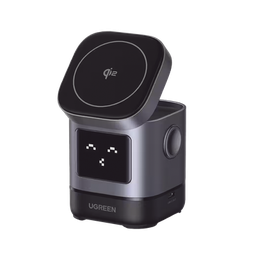 [45775] Cargador Inalámbrico Robot 2 en 1 UGREEN Qi2 / 15W Ultra Rápido para iPhone / 5W para AirPods / Pantalla Inteligente con Expresiones / Imanes N48H / Puerto USB-C 5W para Apple Watch / Compatibilidad MPP | 45775