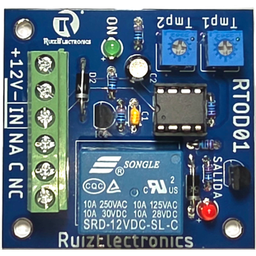 [RTOD01] Tarjeta Temporizadora RTOD01 / Retardo 0-60 segundos / Duración 0-60 segundos / Alimentación 12VDC / Salida Relevador NA-NC-C / Indicadores LED | RTOD01