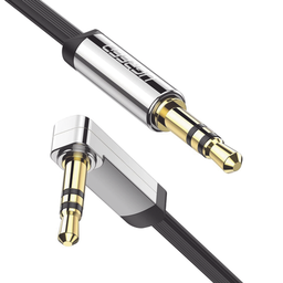 [10599] Cable Auxiliar Plano 2 Metros / Conector 3.5mm a 3.5mm / Macho-Macho / Recto a Angulo / Ángulo de 90° en una de sus Puntas / Color Negro | 10599