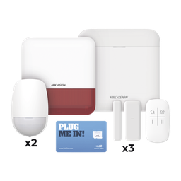 [DS-PWA48-KSDV2(R)] (AX PRO) KIT de Alarma AX PRO con GSM (3G/4G), Wi-Fi y Ethernet / Incluye: 1 Hub  con batería de respaldo / 2 Sensores PIR / 3 Contactos Magnéticos Slim / 1 Control Remoto / 1 Sirena Roja Inalambrica Exterior | DS-PWA48-KSDV2(R)