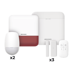 [DS-PWA48-KSV2(R)] (AX PRO) KIT de Alarma AX PRO con GSM (3G/4G) / Incluye: 1 Hub con bateria de respaldo / 2 Sensores PIR / 3 Contactos Magnéticos mini / 1 Control Remoto / 1 Sirena estrobo Roja Inalambrica Exterior  / WiFi / Compatible con Hik-Connect P2P | DS-PWA48-KSV2(R)