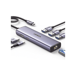 [15598] HUB USB-C (Docking Revodok) 6 en 1 | 3 Puertos USB-A 3.0 (5 Gbps) | USB-C PD 100W | HDMI 4K@30Hz | Entrada 1 RJ45 (Gigabit Ethernet) | Chip de Última Generación | Potente Disipación de Calor |  Caja de Aluminio. | 15598