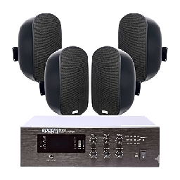[SFB240/4WS50] KIT de Amplificador de 240W para Escritorio | 4 Altavoces de Pared color Negro 3W - 50W | Sistema 70/100V | SFB240/4WS50