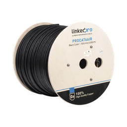 [PRO-CAT-6-AIR] Bobina de Cable FTP con Mensajero de Acero de 305 Metros (1000 Pies) Cat6+ Calibre 23, Color Negro, para Aplicaciones en Video Vigilancia y Redes de Datos / Uso en Intemperie y Aplicaciones Aéreas | PRO-CAT-6-AIR