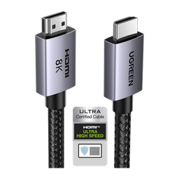 [25910] Cable HDMI 2.1 de 8K@60Hz | 2 Metros (6.56 Pies) | 48Gbps | HDR10+ | 3D Inversivo | eARC | Dolby ATMOS | VVR | QMS | QFT | ALLM | 3 Modos de Visualización | Certificado HDMI 8K | Niquelado | Nylon Trenzado | Carcasa de Aluminio | 25910
