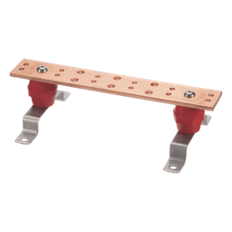 [LP-BUS-TMX122] Barra Unión Telecom TMGB / 12 x 2 x 1/4 in / Cobre 100% / 6+12 Orificios / Montaje Muro Incluido / Aisladores Rojos / J-STD-607-A | LP-BUS-TMX122