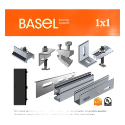 [KITBASEL1X1] Sistema de Montaje Solar BASEL / Flat Roof Single Row / 1 Modulo / Riel N RAIL 4.72 / Soportes N3 BASEL / Resistencia Viento 140 km/h / Inclinacion 15 Grados | KITBASEL1X1