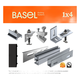[KITBASEL1X4] Sistema de Montaje Solar / Techo Plano / 4 Módulos  / Resistencia 140 km/h / Inclinación 15° / Componentes BASEL | KITBASEL1X4