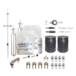 [KLP-TZ21-PRO] Kit Pararrayo / Torre hasta 21 m (69 ft) / Radio Cobertura 72° / Cable Cobre 1/0 y 4 AWG / Electrodo Cobre Electrolítico / Sistema Tierras Físicas | KLP-TZ21-PRO