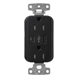 [SCR15ACTRMN] Receptáculo con USB / 15 A 125 V~ / Power Delivery 55 W / USB-A y USB-C / Tamper Resistant / Acabado Satinado Midnight | SCR15ACTRMN
