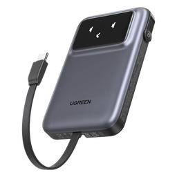 [35603B] Power Bank Serie Uno |  10000mAh | 30W |  con Cable USB-C Incorporado | 2 Salidas 30W Max. | Pantalla Inteligente | Carcasa Ignifuga | Aprobado por Aerolíneas.| Color Grey. | 35603B