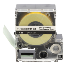 [T100X000VXM-BK] Casete de Etiquetas / Vinilo Continuo / 24 mm (0.94 in) Ancho / 7 m (23 ft) Largo / Negro sobre Amarillo / Interior-Exterior | T100X000VXM-BK