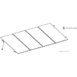 [KITBASEL1X6] Estructura de Montaje Fotovoltaico / Losa Plana / Configuración 1x3 / Viento 170 km/h / Inclinación 10° / Rieles E-O 3.55 m (11.65 ft) / Rieles N-S 2.14 m (7.02 ft) / Altura 0.52 m (1.71 ft) / Área 10 m² / Módulos 645 | KITBASEL1X6