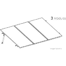 [KITBASEL1X3] Estructura de Montaje Fotovoltaico / Losa Plana / Configuración 1x3 / Viento 170 km/h / Inclinación 10° / Rieles E-O 3.55 m (11.65 ft) / Rieles N-S 2.14 m (7.02 ft) / Altura 0.52 m (1.71 ft) / Área 10 m² / Módulos 645 | KITBASEL1X3