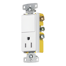 [HUB-RCD-108W] Combinación de Contacto y Apagador Decorador / 15A / 125V / 1 Polo / Interior Seco | HUB-RCD-108W