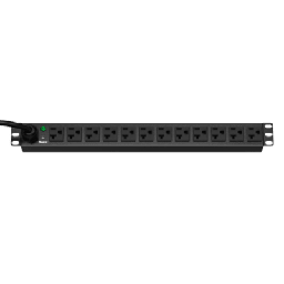 [E12B19M] PDU ES2P Básico para Distribución de Energía, Enchufe de Entrada NEMA 5-20P, Con 12 Contactos NEMA 5-20R, Instalación Horizontal de 19in, 1UR, 20 Amp, 120 Vca | E12B19M