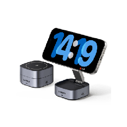 [35278] Cargador Inalámbrico Magnético 2 en 1 UGREEN / 25W Máximo Potencia Total / Carga Simultánea iPhone + Smartwatch / Compatibilidad MagSafe y No MagSafe / Puerto USB-C 20W + USB 5W / Diseño Compacto | 35278