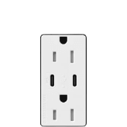 [CAR15CCTRWH] Tomacorriente Receptáculo / 120V / 15A / Obturador de Seguridad / Perfil Delgado 7.6 mm / USB-C PD 55W / Color Blanco | CAR15CCTRWH