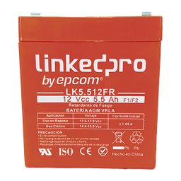 [LK5.512FR] Batería 12 V / 5.5 Ah / UL / Tecnología AGM / Vida útil promedio de 5 años / Retardante a la Flama / Para uso en equipo electrónico, Alarmas de Intrusión / Incendio/ Control de acceso / Video Vigilancia / Incluye | LK5.512FR