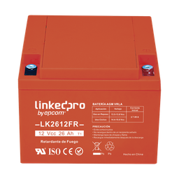 [LK2612FR] Batería 12 V / 26 Ah / UL / Tecnología AGM-VRLA / Vida útil promedio de 5 años / Retardante a la Flama / Para uso en equipo electrónico, Alarmas de Intrusión / Incendio/ Control de acceso / Video Vigilancia / Term | LK2612FR