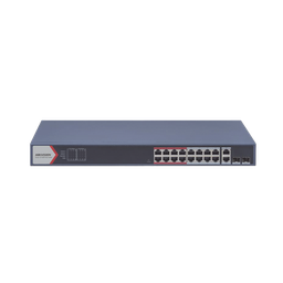 [DS-3E1318P-EI(B)] Switch PoE+ / Monitoreable / 16 puertos 10/100 Mbps PoE+ / 2 Puertos 1000 Mbps Uplink / 2 Puertos SFP de Uplink /  Configuración Nube Hik-Partner Pro / Modo Extendido hasta 300 metros / 230 W | DS-3E1318P-EI(B)