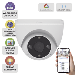 [CS-H4] Domo IP 3 Megapíxel (2K) / Wi-Fi / Sirena y Estrobo /Audio de Dos Vías / Detección Humana y Vehiculo / Notificación Push / Audios Personalizables / Ranura Para Memoria hasta 512GB / Uso en Exterior IP67 | CS-H4