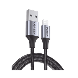 [60156] Cable USB-A a Lightning | 1 Metro (3.28 Pies) | Certificado MFi | Carga Rápida 5V/2.4 A | 480 Mbps | Conector C94 | Adecuado para iPhone, iPad y iPod | Protección Integrada | Caja de Aluminio | Nylon Trenzado | Color Negro | 60156