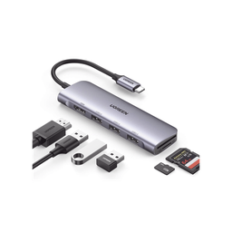 [20956A] HUB USB-C (Docking Station) 6 en 1 | HDMI 4K@30Hz | 3 Puertos USB 3.0 | Lector Tarjeta SD + Micro SD (TF) Uso Simultáneo | Chip de Última Generación | Potente Disipación de Calor |  Caja de Aluminio. | 20956A