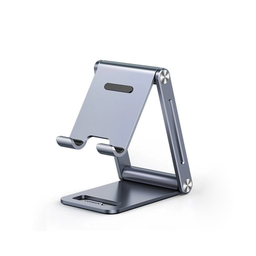 [80708] Soporte para Teléfono Celular de Aluminio | Angulo Ajustable | Amplia Compatibilidad con dispositivos de 4.7'' a 7.9'' | Antideslizante | Antiarañazos | Plegable | Color Gris. | 80708