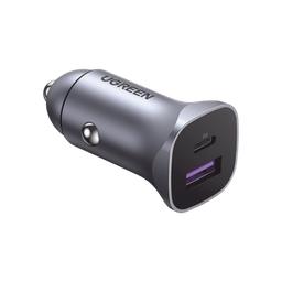 [40858] Cargador de Auto 30W | 2 Puertos USB-A y USB-C | Carga Rápida | Compatible con Vehículos de 12 y 24 VCD | PD3.0, QC4.0, SCP, PPS | Indicador Led | Diseño Compacto | Chip Inteligente | Caja de Aluminio | 40858