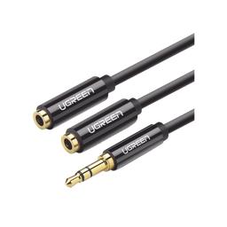 [20816] Cable Adaptador/Divisor de Audio de 3.5mm Macho a 2 Terminales de 3.5mm Hembra / 25 cm de Longitud / Cable TPE / Color Negro | 20816