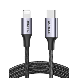 [60761] Cable USB-C a Lightning | 2 Metros (6.56 Pies) | Certificado MFi | Carga Rápida 60W | 480 Mbps | Conector C94 | Adecuado para iPhone, iPad y iPod | Protección Integrada | Caja de Aluminio | Nylon Trenzado | Color Negro | 60761