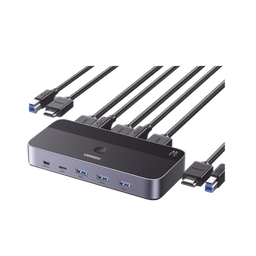 [15707] Conmutador KVM HDMI 4K | HDMI 2.0 | 2 Entradas 1 Salida | 4 Puertos USB 3.0 (3 USB-A *1 USB-C) | Soporta 4K@60Hz | HDR | Indicador Led | Compatible Win, MacOs y Linux | Carcasa de Aluminio. | 15707