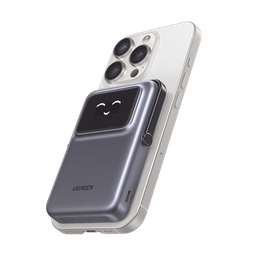 [45327] Power Bank Serie UNO Inalambrico | 10000mAh | 7.5W/20W  |  Con Emojis de Estado | Carga Rápida USB-C Bidireccional  | Pantalla TFT  Inteligente | Con Holder | Color Grey. | 45327