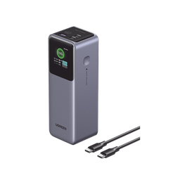 [35525B] Power Bank de 25000mAh | 3 Salidas 200W Max. | USB-A + 2 USB-C | PD 3.0, QC3.0 | FCP | SCP | Pantalla Inteligente | Carcasa Ignifuga | Color Gris | Incluye Cable USB de 50cm | Carga tu Laptop de Manera Segura. | 35525B