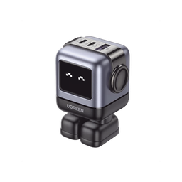 [15570B] Cargador RobotGaN de 65W Serie UNO | 3 Puertos de Carga Rápida | 2 USB-C | 1 USB-A | PD 3.0 | QC 4.0 | Carga Inteligente | Tecnología GaN II | Zapato Magnético Extraíble | Carcasa Ignífuga | Pantalla LED | 15570B