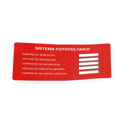 [PVLSYSTEMPV/20] Etiqueta de Sistema fotovoltaico/ Paquete con 20 | PVLSYSTEMPV/20