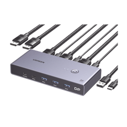 [25962] Conmutador KVM DisplayPort 8K | DP 1.4 | 2 Entradas 1 Salida | 4 Puertos USB 3.0 (3 USBA *1 USBC) | Soporta 8K@60Hz | HDR | Control de Escritorio | Carcasa de Aluminio | Indicador Led | Compatible Win, MacOs y Linux. | 25962