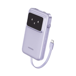 [35604B] Power Bank Serie Uno |  10000mAh | 30W |  con Cable USB-C Incorporado | 2 Salidas 30W Max. | Pantalla Inteligente | Carcasa Ignifuga | Aprobado por Aerolíneas.| Color Purple. | 35604B