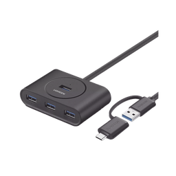 [40850] HUB USB-A y C 3.0 4 en 1 | Con Conector USB-C y USB-A | 4 Puertos USB-A 3.0 (5Gbps) | Cable de 25cm | Indicador Led | Ideal para Transferencia de Datos | Entrada Micro USB para alimentar equipos de mayor consumo. | 40850
