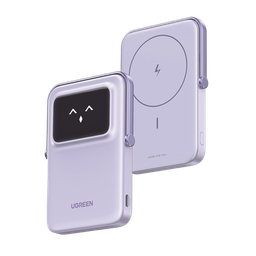 [35606] Power Bank Inalambrico | 5000mAh | 7.5W  |  Con Emojis de Estado | Carga Rápida USB-C Bidireccional  | Pantalla TFT  Inteligente | 13 niveles de Proteccion | Con Holder | Color Purple. | 35606