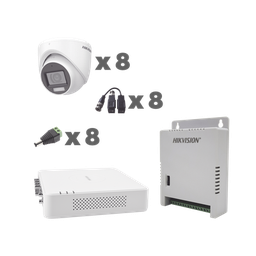 [KH1080P8EWFH] KIT TurboHD 1080p / DVR 8 Canales con audio por coaxitron / 8 Cámaras con Micrófono Integrado 101° Visión/  luz blanca + IR visión nocturna  / Transceptores / Conectores / Fuente de Poder Profesional | KH1080P8EWFH