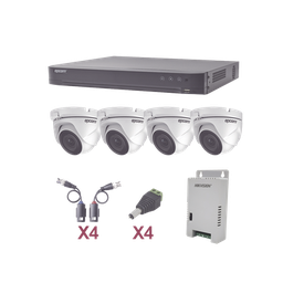 [KEVTX8T4EW] KIT TurboHD 1080p / DVR 4 Canales / 4 Cámaras Eyeball (exterior 2.8 mm) / Transceptores / Conectores / Fuente de Poder Profesional | KEVTX8T4EW