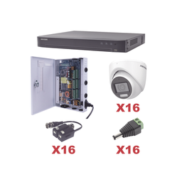 [KH1080P16DW] KIT TurboHD 1080p / DVR 16 Canales / 16 Cámaras Turret con Audio Integrado (Exterior 2.8 mm) / Transceptores / Conectores / Fuente de Poder Profesional | KH1080P16DW