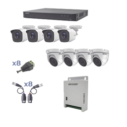 [KEVTX8T4BW/4EW] KIT TurboHD 1080p / DVR 8 Canales / 4 Cámaras Bala (exterior 2.8 mm) / 4 Cámaras Eyeball (exterior 2.8 mm) / Transceptores / Conectores / Fuente de Poder Profesional hasta 15 Vcc para Largas Distancias | KEVTX8T4BW/4EW
