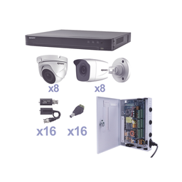 [KEVTX8T8B/8EW] KIT TurboHD 1080p / DVR 16 Canales / 8 Cámaras Bala (exterior 2.8 mm) / 8 Cámaras Eyeball (exterior 2.8 mm) / Transceptores / Conectores / Fuente de Poder Profesional | KEVTX8T8B/8EW