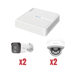[KIP2MP/2B2D] Kit IP 1080p (2 Megapixel) / NVR de 4 Canales con 4 Puertos PoE / 2 Cámaras IP Bala para Exterior con microfono y Dual light / 2 Cámaras IP Domo para Exterior | KIP2MP/2B2D