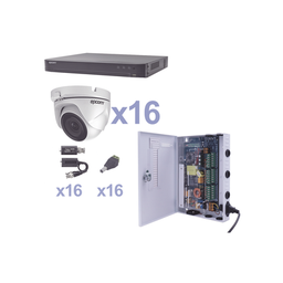 [KEVTX8T16EW] KIT TurboHD 1080p / DVR 16 Canales / 16 Cámaras Eyeball (exterior 2.8 mm) / Transceptores / Conectores / Fuente de Poder Profesional | KEVTX8T16EW