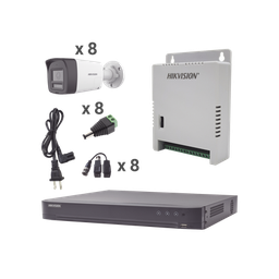 [KH4K8BTWA] Kit Audio Bidireccional TurboHD 4K-3K / DVR 8 Canales 4K / 8 Cámaras Bala (Exterior) con Bocina y Microfóno Integrado 3K / 1 Fuentes de Poder / Accesorios | KH4K8BTWA