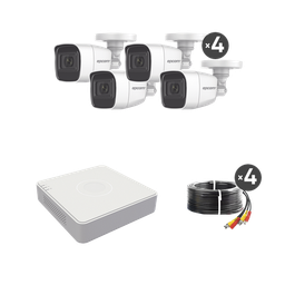 [B8-KIT-MIC] (MICRÓFONO Integrado) Kit TurboHD 1080p Lite / DVR 4 canales / Audio por Coaxitron / 4 Cámaras Bala de Metal con Micrófono Integrado | B8-KIT-MIC